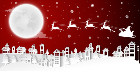 Christmas and New Years background with santa claus and village Landscape