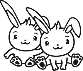 2 freunde team paar pärchen liebe brüder geschwister kaninchen hase klein süß niedlich winken glücklich sitzend begrüßung
