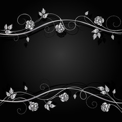 Silver flowers with shadow on dark background.