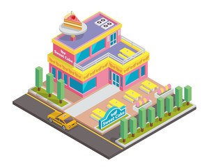 Modern Establish Isometric Commercial Restaurant Building - Cake Shop