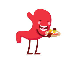 Healthy Happy And Cute Human Anatomy Illustration Cartoon - Healthy Stomach Diet Meals