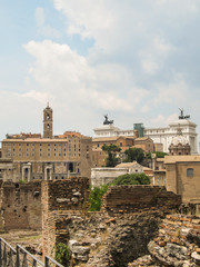 A view of Rome - ruins of the Roman Forum and the Altare della Patria (Altar of the Nation) in the background