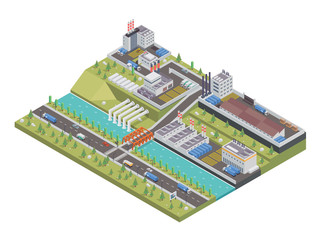 Modern Isometric Big Industrial Factory and Logistic Warehouse Complex, Suitable for Diagrams, Infographics, Illustration, And Other Graphic Related Assets