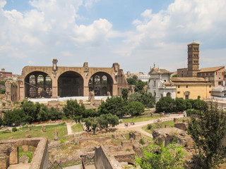 Obraz premium Ruins of the Roman Forum - Basilica di Massenzio and Basilica di Santa Francesca Romana
