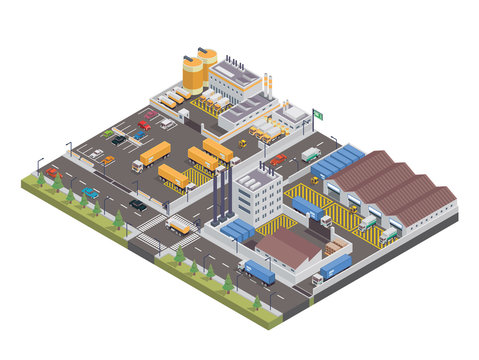 Modern Isometric Big Industrial Factory and Logistic Warehouse Complex, Suitable for Diagrams, Infographics, Illustration, And Other Graphic Related Assets