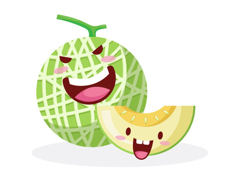 Healthy Happy Organic Fruit Character Illustration - Melon