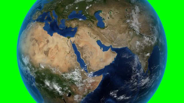 Algeria. 3D Earth in space - zoom in on Algeria outlined. Green screen background