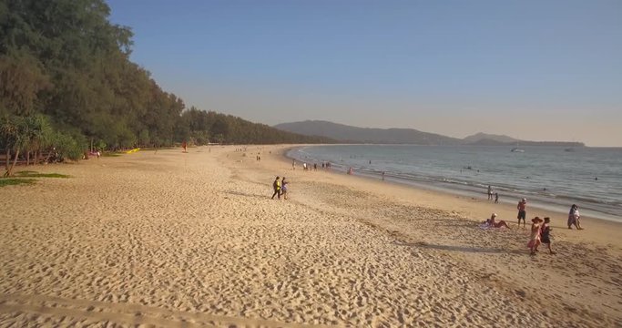 Blue Sky Over An Unspoilt Beach At Layan, Phuket, Thailand, Ascending Aerial Footage
