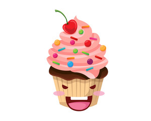 Happy Cute Delicious Food Meal Character Illustration - Muffin Cupcake