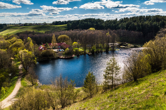 Spring view of the pond Turtul in Suwalski landscape park, Podlasie, Poland