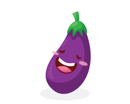 Healthy Happy Organic Vegetable Character Illustration - Eggplant