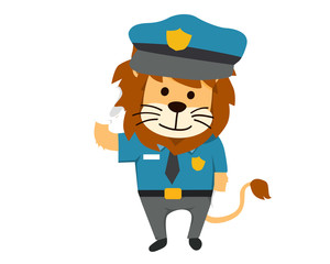 Naklejka premium Cute Isolated Lion in Police Uniform Illustration, Suitable for Education, Card, T-Shirt, Social Media, Print, Book, Stickers, and Any Other Kids Related Activities