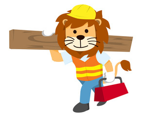 Cute Isolated Lion in Construction Contractor Uniform Illustration, Suitable for Education, Card, T-Shirt, Social Media, Print, Book, Stickers, and Any Other Kids Related Activities