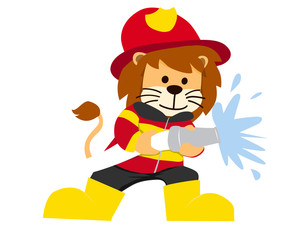 Cute Isolated Lion in Firefighter Uniform Illustration, Suitable for Education, Card, T-Shirt, Social Media, Print, Book, Stickers, and Any Other Kids Related Activities