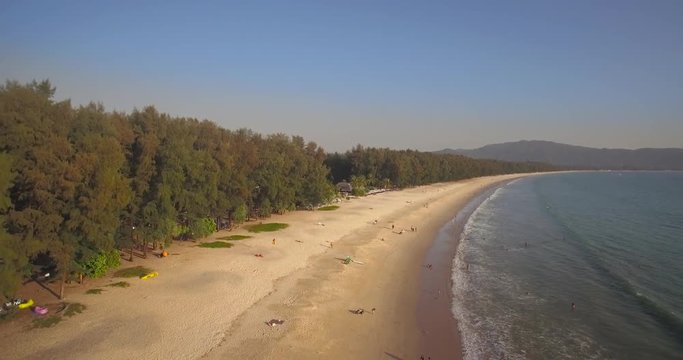 Clear Blue Sky At Layan And Bangtao Beach, Phuket, Thailand, Aerial Pullback Shot
