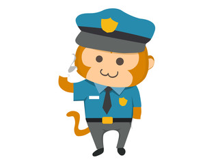 Cute Monkey in Police Uniform Illustration Suitable for Education, Card, T-Shirt, Social Media, Print, Book, Stickers, and Any Other Kids Related Activities