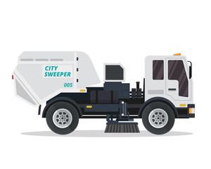 Modern Street Sweeper Truck Illustration Logo