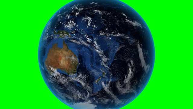 Australia. 3D Earth in space - zoom in on Australia outlined. Green screen background