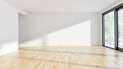 Modern bright living room, white wall. 3D rendering