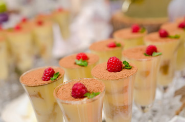 Tiramisu, traditional Italian dessert in glass