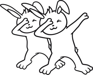 2 freunde team paar dub dab tanz dabbing move tanzen position hände arme hand kopf strecken zeigen figur bewegung position tanzfigur hase kaninchen lustig
