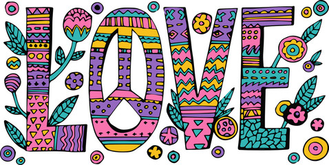 Psychedelic hippie Love lettering