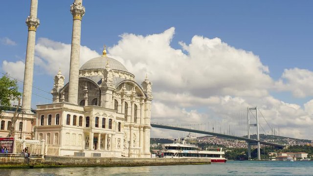 Time lapse video of Ortakoy pier and Ortakoy Mosque, Istanbul, Turkey.