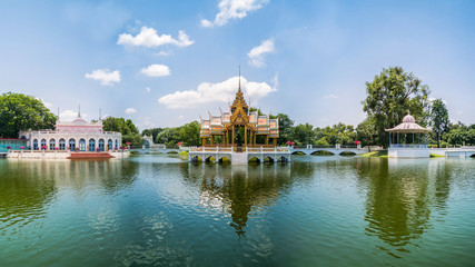 Ayutthaya, Thailand - July 31, 2017 :  Bang Pa-In Royal Palace, also known as the Summer Palace, is a palacecomplex formerly used by the Thai kings.  Phra Thinang Uthayan Phumisathian