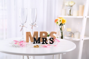 Lesbian wedding accessories on table