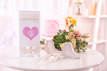 Lesbian wedding accessories on table