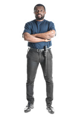 Naklejka premium Male security guard on white background