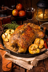 Duck on old Polish roasted with thyme and Apple