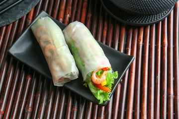 Portion of spring rolls on plate
