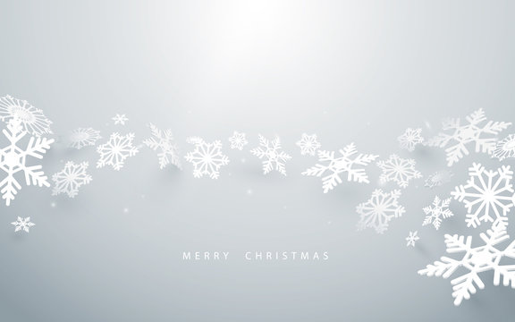 Merry Christmas and Happy new year. Abstract snowflakes on white background
