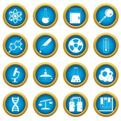 Chemical laboratory icons blue circle set
