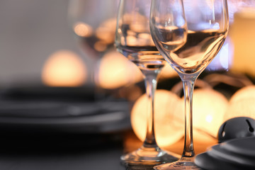 Table served for Christmas dinner in living room