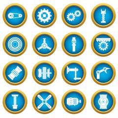 Techno mechanisms kit icons blue circle set