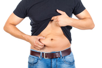Young man's fatty abdomen