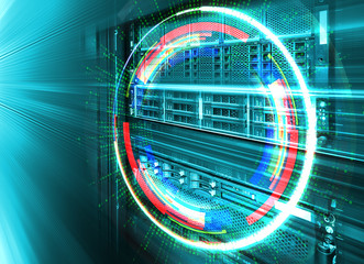 concept of disk storage data center. Information technology and database on technological background