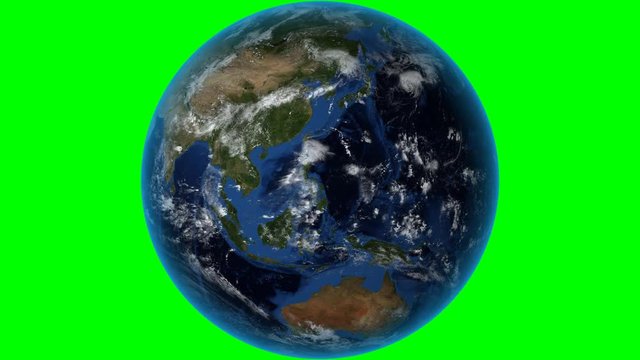 Cambodia. 3D Earth in space - zoom in on Cambodia outlined. Green screen background