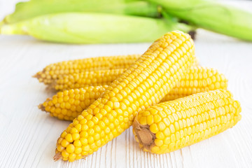 Boiled corn on white background