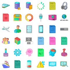 Microphone icons set, cartoon style