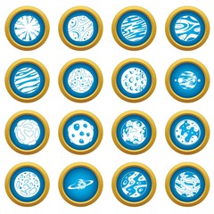 Fantastic planets icons blue circle set