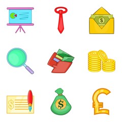 Trick icons set, cartoon style