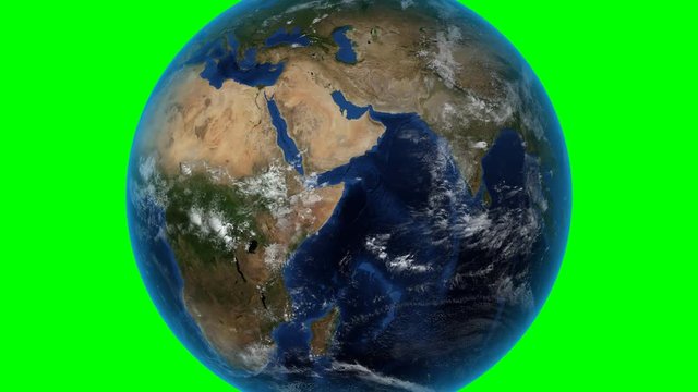 Central African Republic. 3D Earth in space - zoom in on Central African Republic outlined. Green screen background