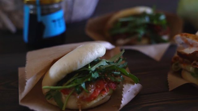 steamed chinese dimsum bun. A soft fresh rice bun is steamed. Japanese fast food. Bao burger.