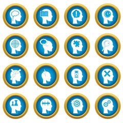 Head logos icons blue circle set