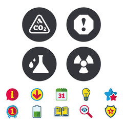 Attention radiation icons. Chemistry flask.