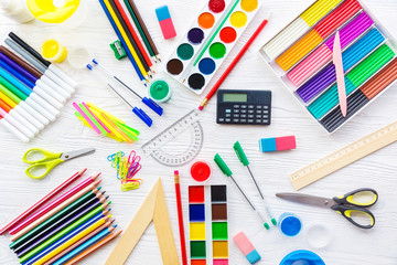 School supplies on a white background