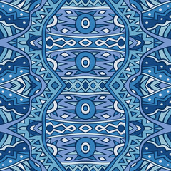 Tribal aztec style seamless pattern in blue colors.